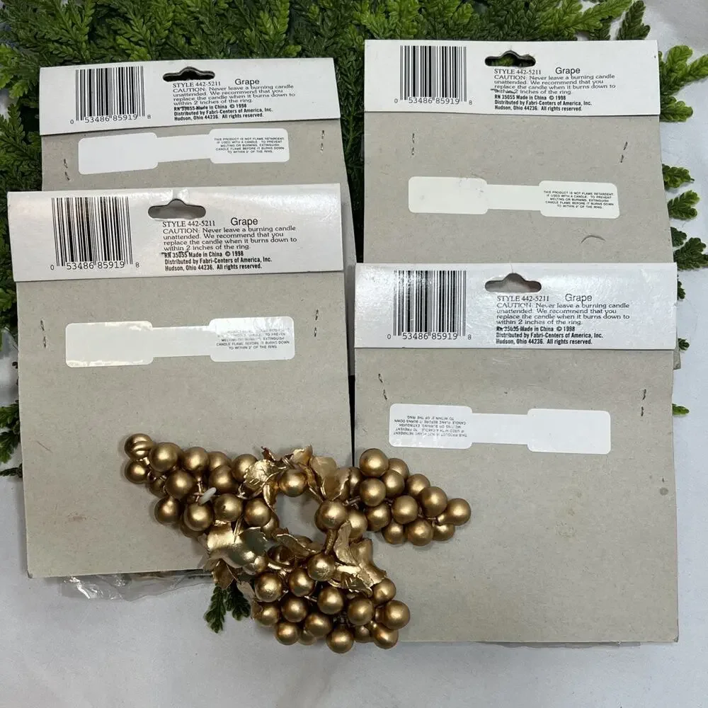 Vintage 1998 Set of 5 Candle Rings Gold Grapes Berries For 1” Tapers Soft Rubber
